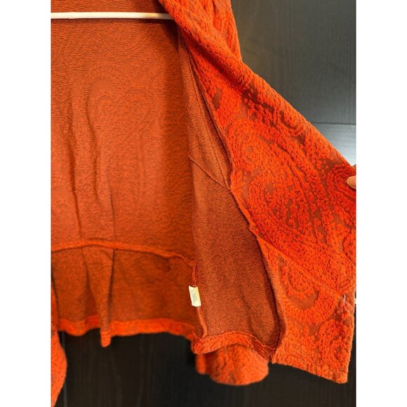 MOTH Anthropologie Jacquard Moto Zip Jacket Orange Small Stretch Long Sleeves - Picture 5 of 12